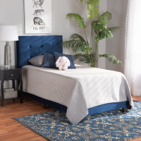 Baxton Studio CF9210B-Navy Blue Velvet-Twin Baxton Studio Caprice Modern and Contemporary Glam Navy Blue Velvet Fabric Upholstered Twin Size Panel Bed